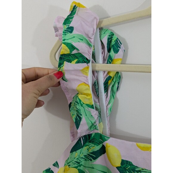 J. Crew Women’s Squareneck Midi Tiered Dress Lemon Print Ruffle Size 14 Preppy - Picture 4 of 8